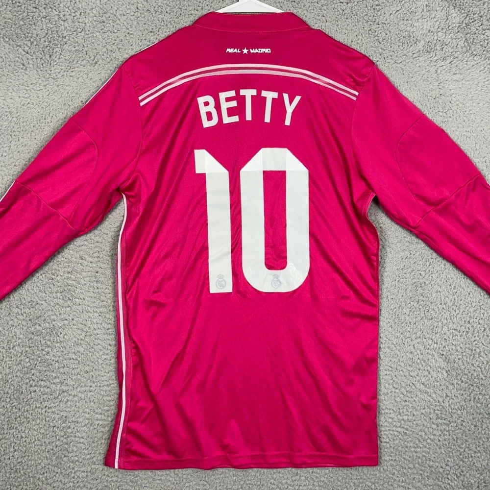 NEW Real Madrid Climacool Mens Small Away Jersey Soccer Pink Long Sleeve Adidas - Picture 2 of 7